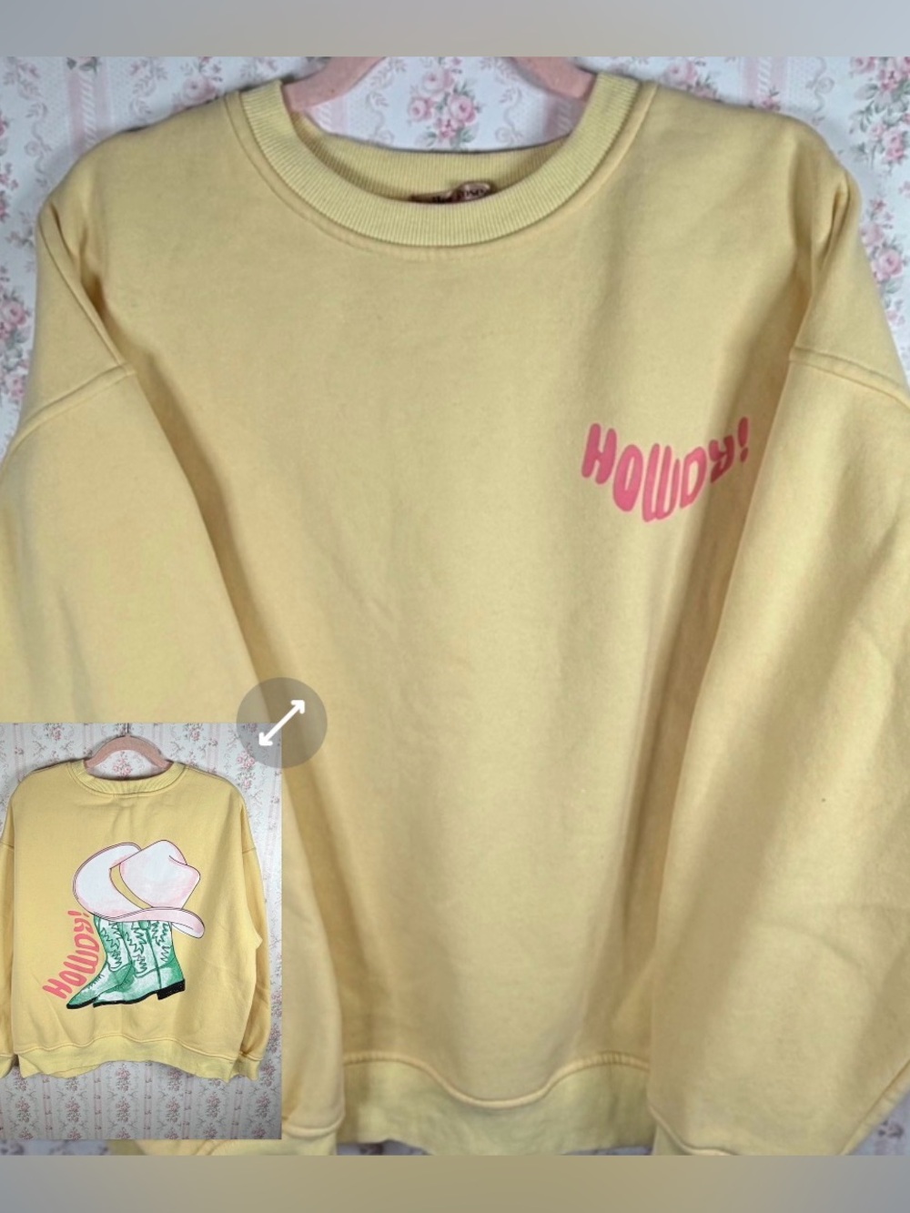 Bailey Rose “Howdy” Cowboy Boots & Hat Graphic Sweatshirt Yellow L